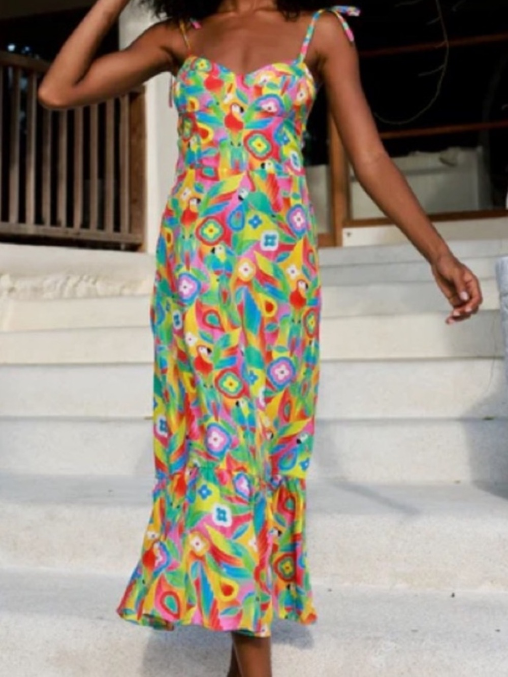 Kenny Flowers Silk Dress The Caribbean Sweetheart parrot Midi Limited Edition M